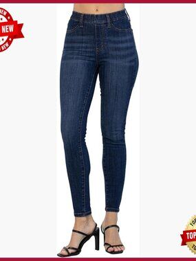 High Waist Pull-On Skinny Jeans with Patch Pockets